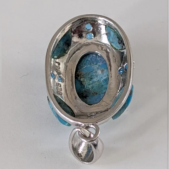 Vintage BBJ Sterling Silver Multi-Gemstone Pendant - Turquoise & Blue Topaz - Picture 6 of 7